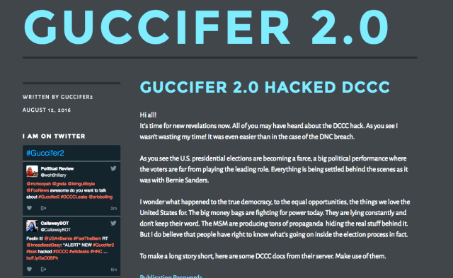 An online entity, calling itself Guccifer 2.0 claimed to be responsible for the hacking of the DNC and other democrat targets.