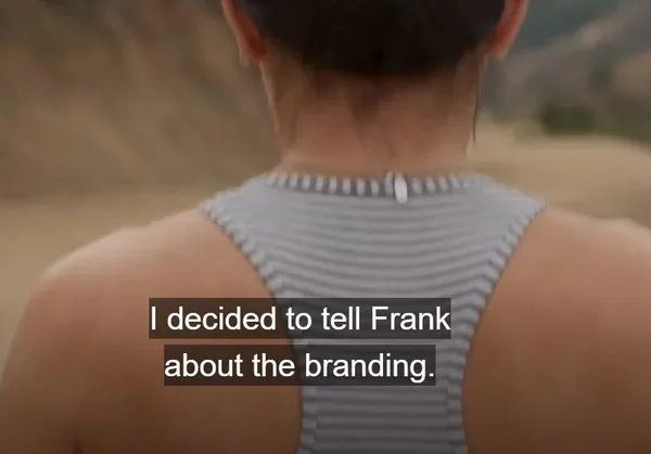 Screenshot of HBO's The Vow, where Sarah Edmondson decides to tell Frank Parlato about the branding she underwent as a member of the secret sorority, DOS.
