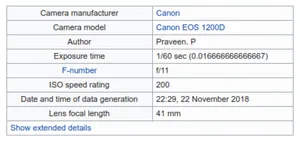 EXIF Data contains notes from the camera.