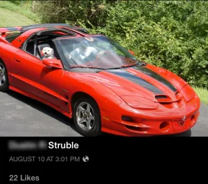 Dustin Struble drives his new sports car.