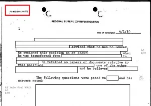 A sample of an FBI 302 form
