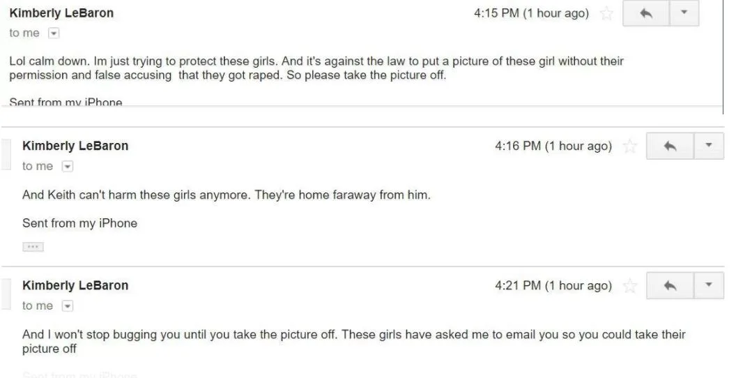 “Kimberly LeBaron” demands photos removed, then adds, Keith “can’t harm these girls anymore”!