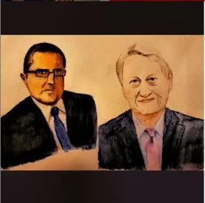 MK10 ART, painting of Marc Agnifilo, Keith Raniere's attorney and Judge Nicholas Garaufis, who sentenced him to 120 years.