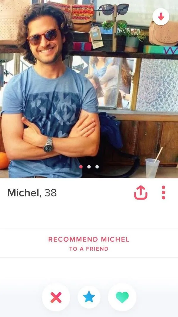 Tinder profile of Michel Chernitzky, September 20th. He was looking for dates in LA.