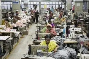 This is what a typical forced labor scenario looks like, a sweatshop in Dhaka, Bangladesh.