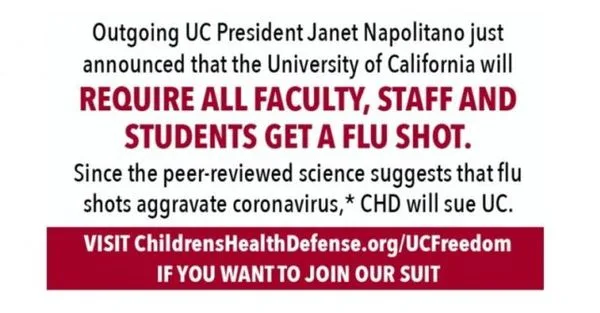 Is it constitutional? Robert Kennedy's group, the Children's Health Defense, will sue the University of California - based on science and law.