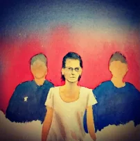 U.S. Marshals lead a weeping Clare Bronfman from the courtroom. Painting by MK10ART.