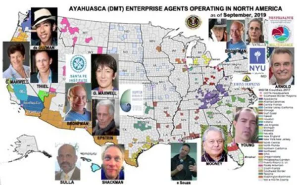 Ayahuasca (DMT) Agents Operating in North America. Compiled by Dr. Leonard G. Horowitz and Sherri Kane.