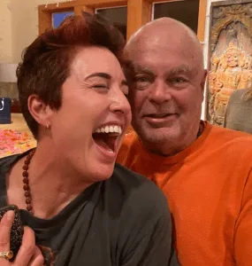 Jen Wilhelm and Swami . A sex partner of his. She was reportedly beaten with a baseball bat by the Swami as part of his BDSM teachings.