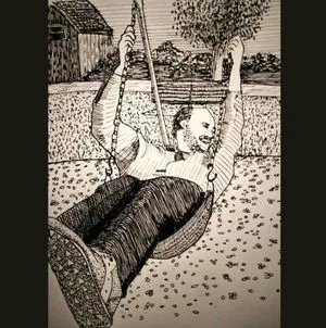 MK10ART's sketch of Brandon Porter carefree, on a swing.