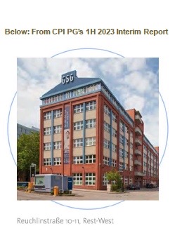 Brick office building at Reuchlinstraße 10-11 in Rest-West, shown for CPI PG's 1H 2023 Interim Report