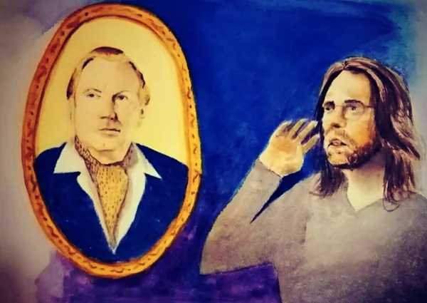 MK10ART's painting of Keith Raniere hearkening to his great predecessor, L. Ron Hubbard.