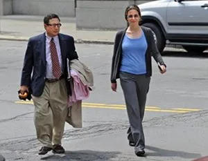 Clare Bronfman with her  attorney, William F. Savino. head into to court to sue some enemy of Keith Raniere