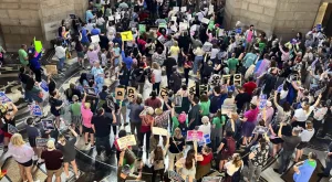 Nebraska trans protest crowd