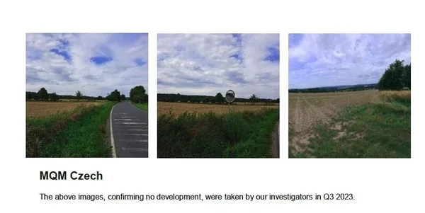Paved country road through flat fields under a cloudy sky in a rural landscape (Czech countryside). If this is a series, describe the location as along a rural road with open fields and a blue sky.
