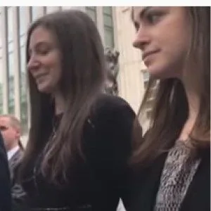 Moira Penza and Tanya Hajjar at a press conference announcing Raniere's conviction.