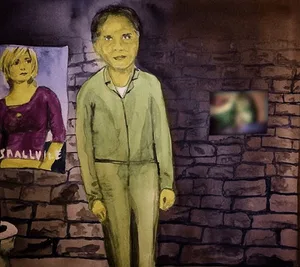 MK10ART: Keith Raniere in prison with a poster of Allison Mack behind him.