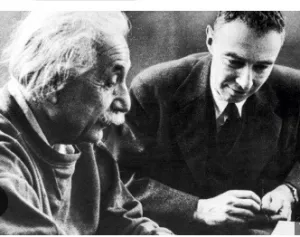 Albert Einstein and J Robert Oppenheimer